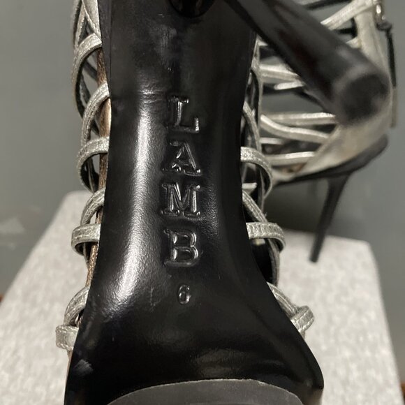 L.A.M.B. Parker Rose Gold Leather Gladiator Heels Cage Peep Toe Stiletto Size 6 - Picture 7 of 7